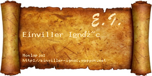 Einviller Ignác névjegykártya